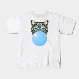 Blue Bubblegum Cat Kids T-Shirt
